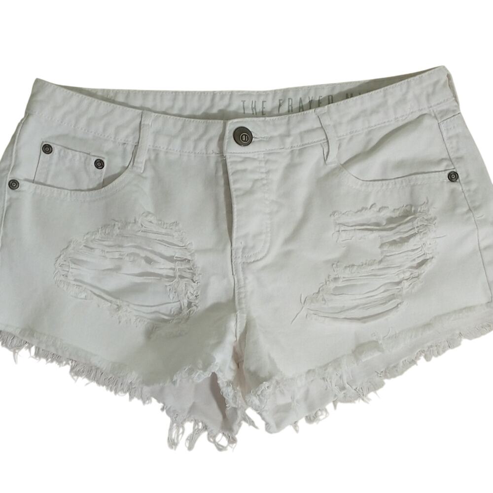 Cotton On Destroyed 2" Shorts Women's Size 8 White Denim Mid Rise Frayed Hem